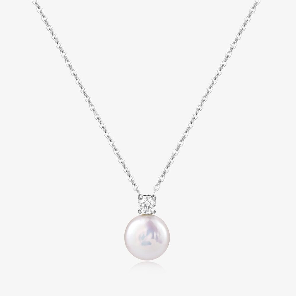 Elegant Simple One Zircon Design Pearl Necklace